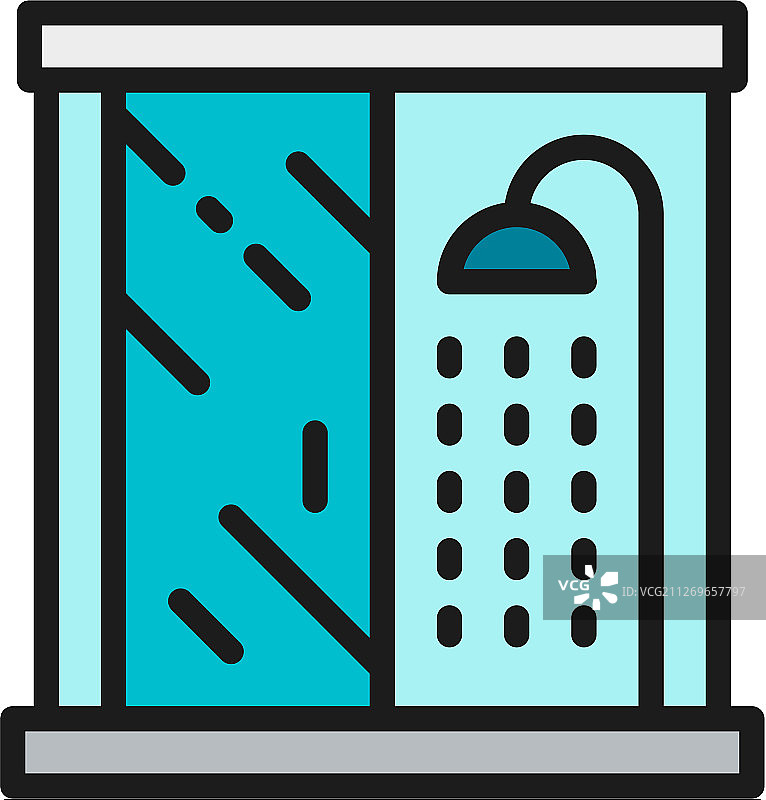 淋浴房浴室扁平颜色线条图标图片素材