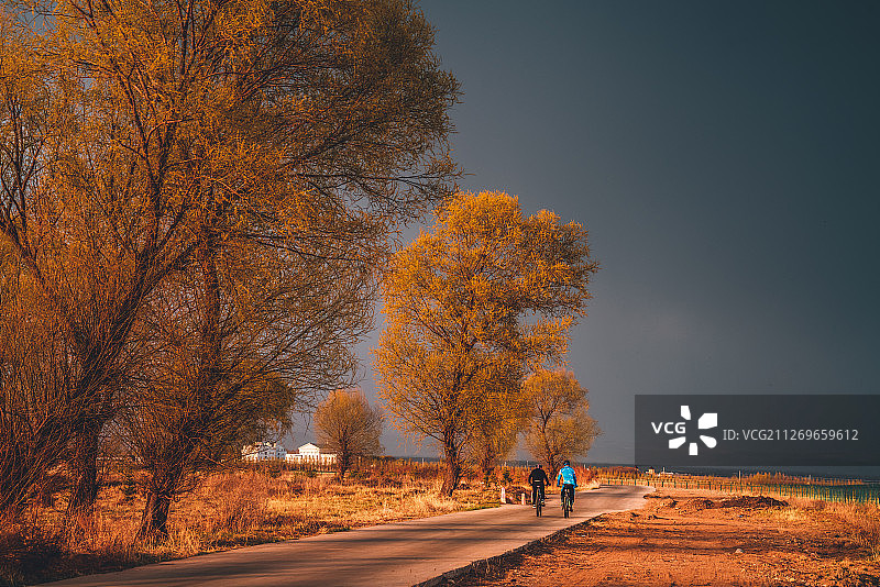 夕阳照耀下+内蒙古乌兰察布市凉城县岱海图片素材