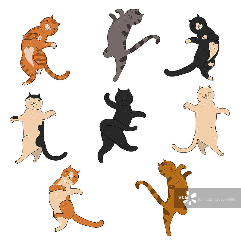 白色背景上的跳舞猫咪套装图片素材