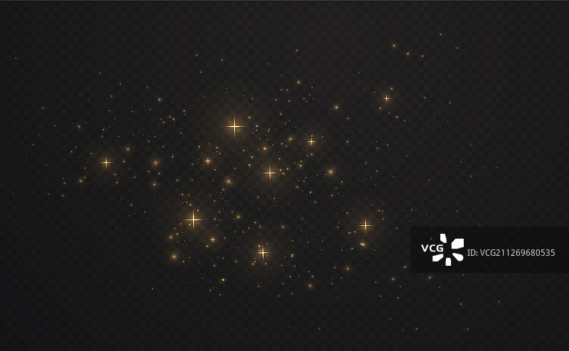 金色闪亮火花粉尘与黑暗中的星星图片素材