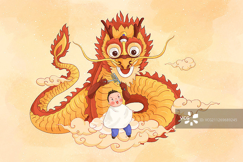 二月二龙抬头儿童理发插画2图片素材