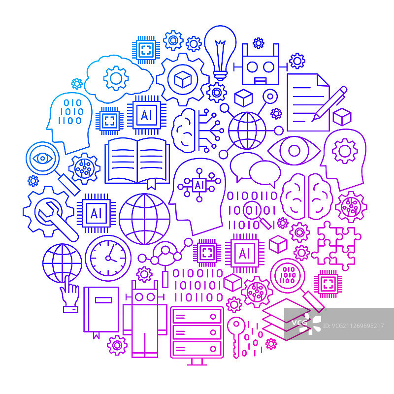 机器学习线条圆形图标设计图片素材