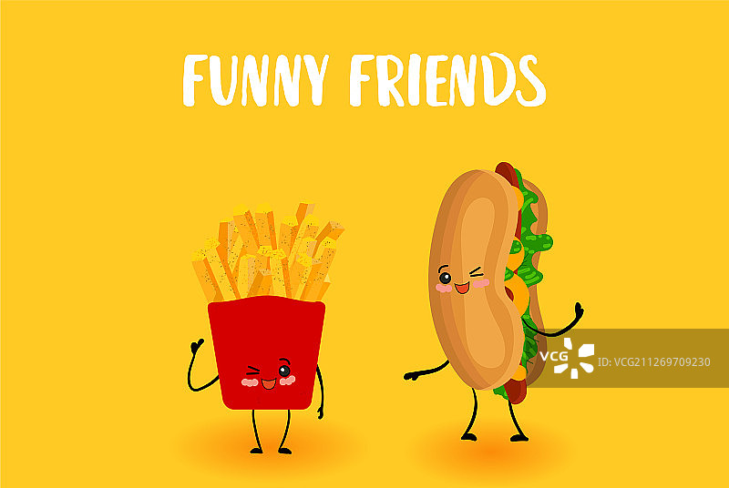 微笑热狗和薯条卡通形象图片素材