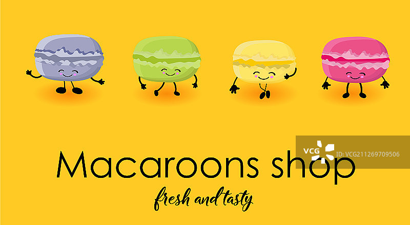 带可爱卡通人物的马卡龙卡片图片素材