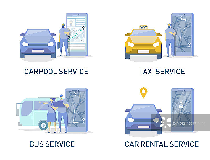 在线汽车和公共车辆服务扁平设计图片素材