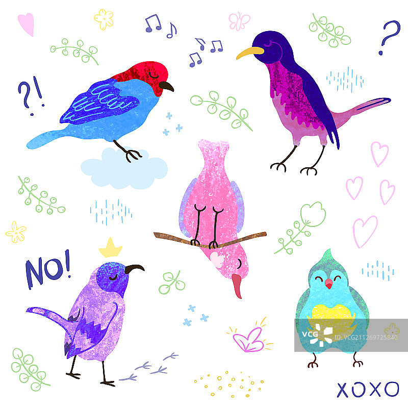 可爱彩色小鸟合集图片素材