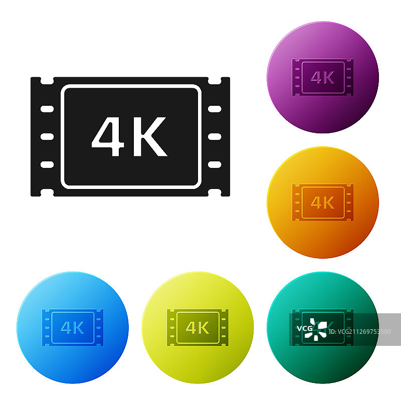 白色背景上的黑色4K电影胶片框图标图片素材