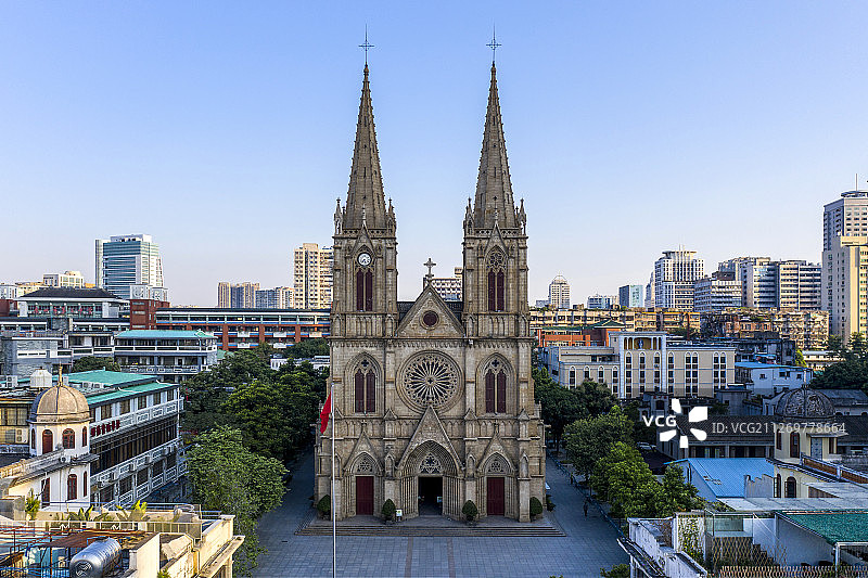 广州市 圣心大教堂 航拍图片素材
