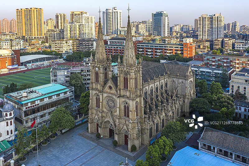 广州市 圣心大教堂 航拍图片素材