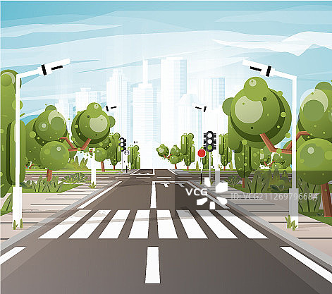 带有斑马线路面标记的人行道图片素材