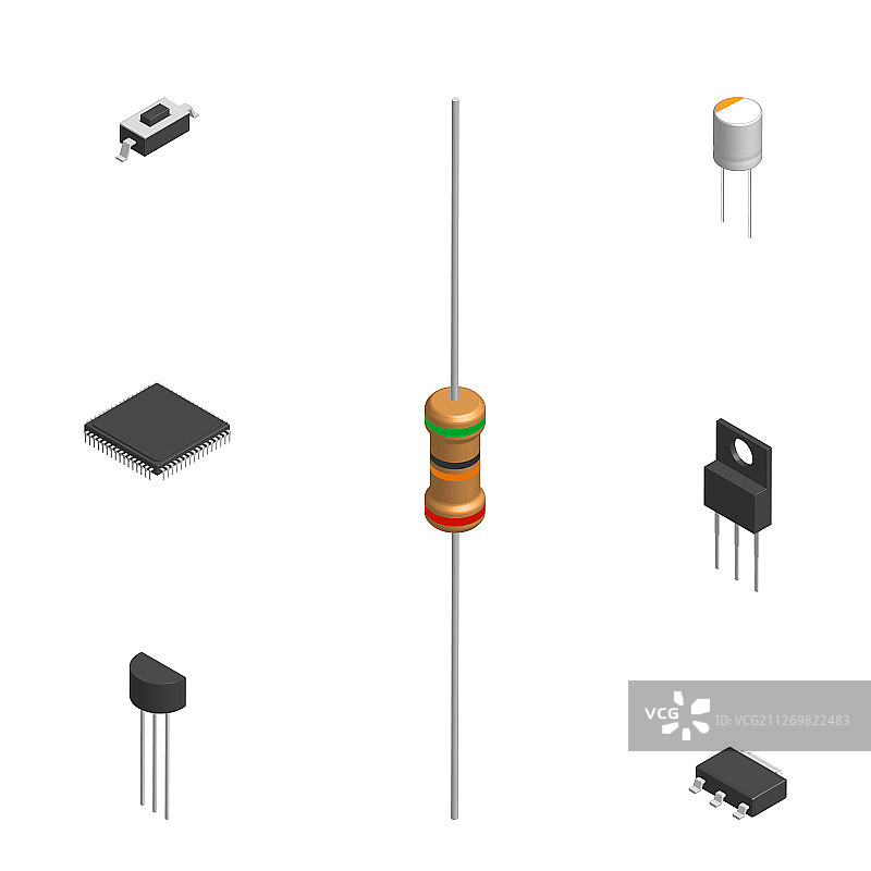 不同3D电子元件套装图片素材