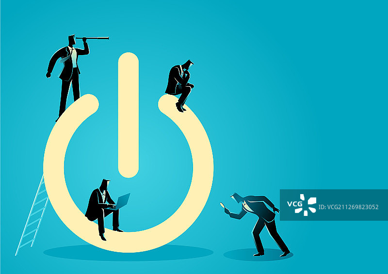 围绕电源按钮开展活动的商人图片素材