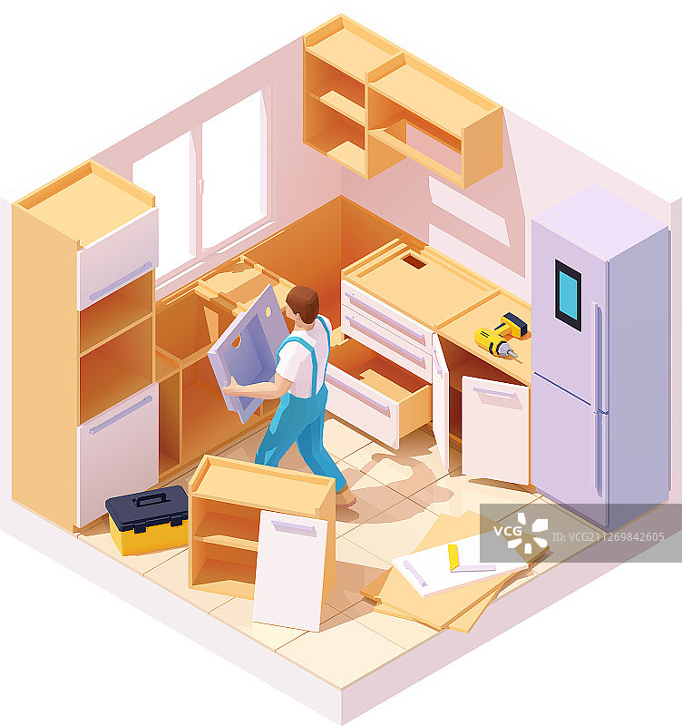 2.5D厨房家具安装图片素材