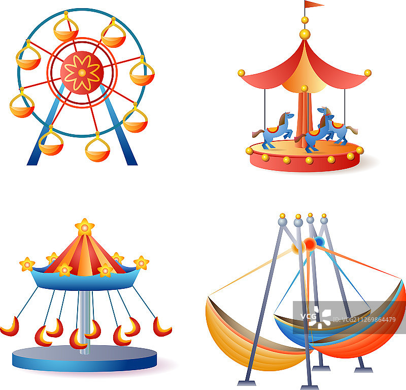 旋转木马图标卡通风格图片素材