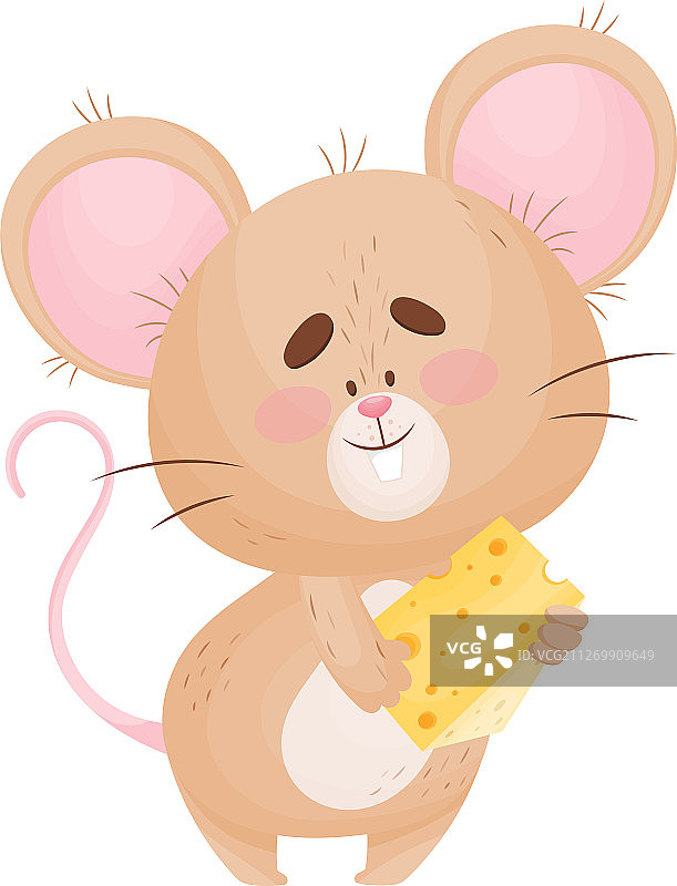 卡通老鼠拿着一小块奶酪图片素材