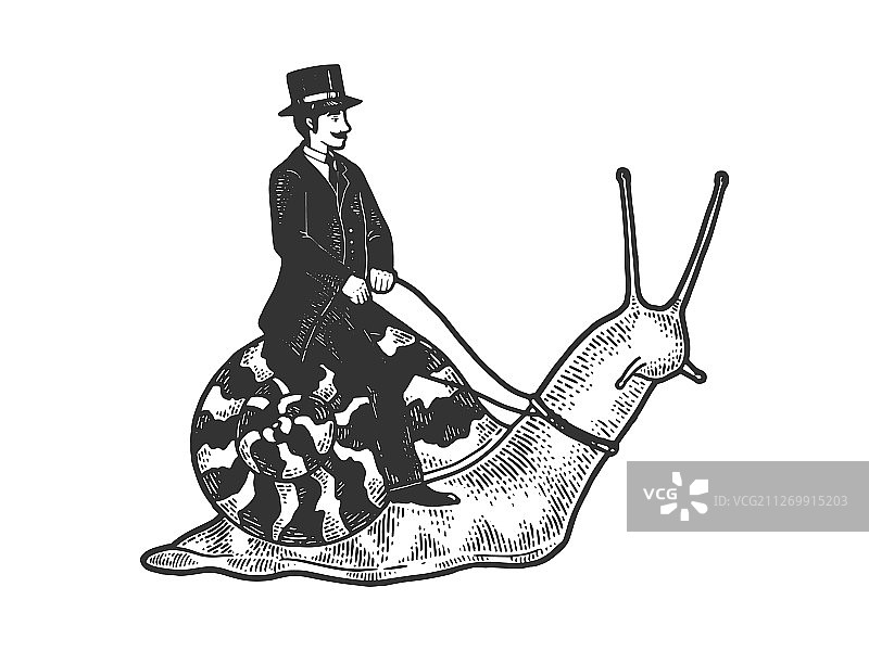 骑蜗牛的绅士素描图片素材