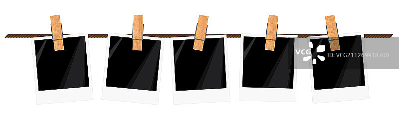 绳子上的五个空白即时相框图片素材