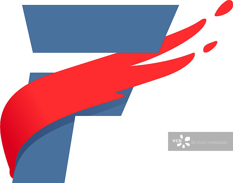 带有红色旗帜线条的F字母快速标志图片素材