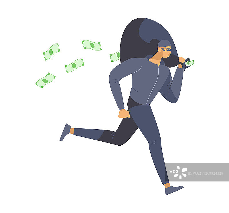 小偷盗窃钱财扁平设计图片素材