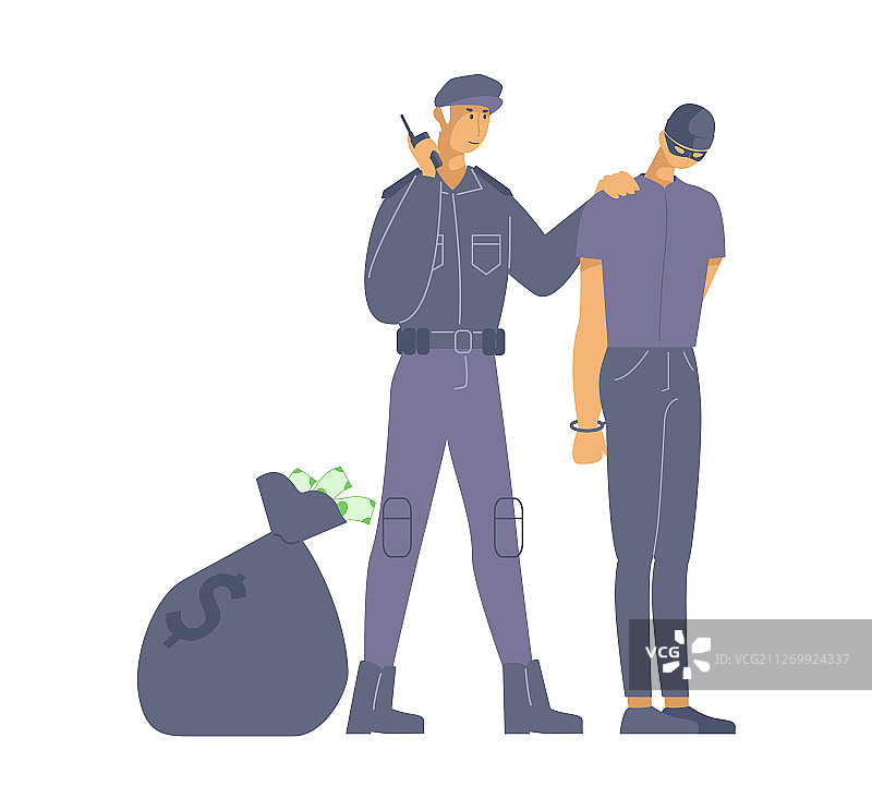 警察抓捕罪犯扁平风格图片素材