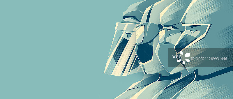 医生穿着防护服戴着口罩肩并肩的头像插画图片素材