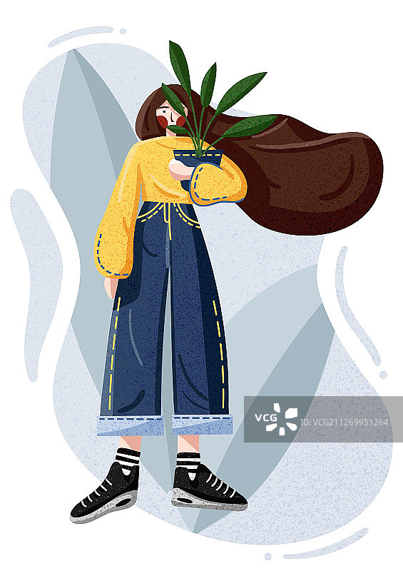 抱着盆栽的女孩系列2图片素材