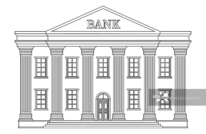 孤立的银行大楼线条图标图片素材