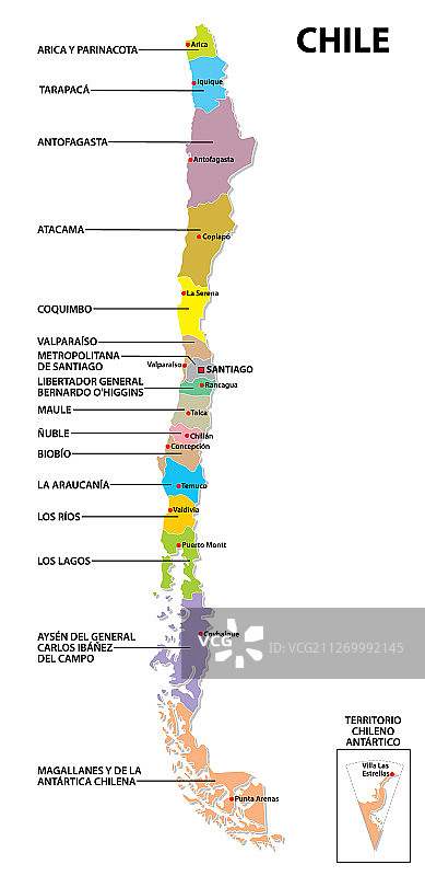 智利行政和政治地图图片素材