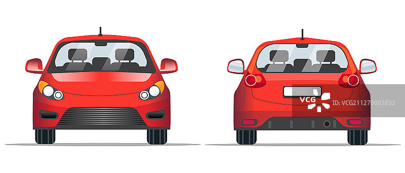 红色汽车前后视图扁平风格模板图片素材