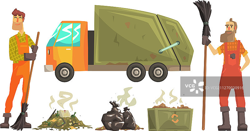 环卫工人收集垃圾和废弃物图片素材