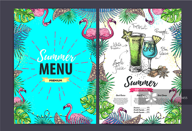 热带树叶餐厅夏季菜单设计图片素材