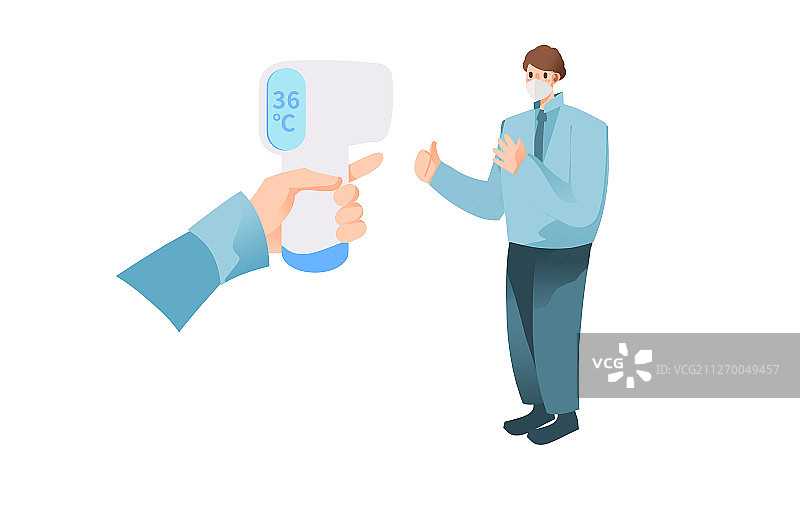 体温枪检测戴口罩男子体温插画图片素材