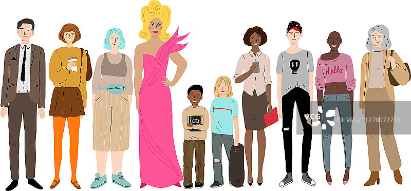 站在一起的年轻男人、女人和儿童图片素材