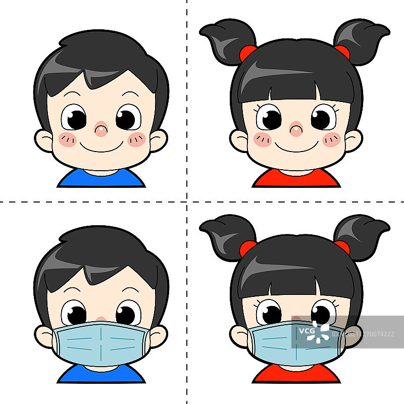 男孩女孩戴口罩头像图片素材