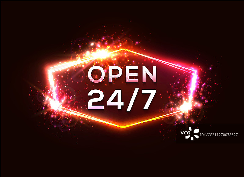 复古霓虹灯24小时营业标志图片素材