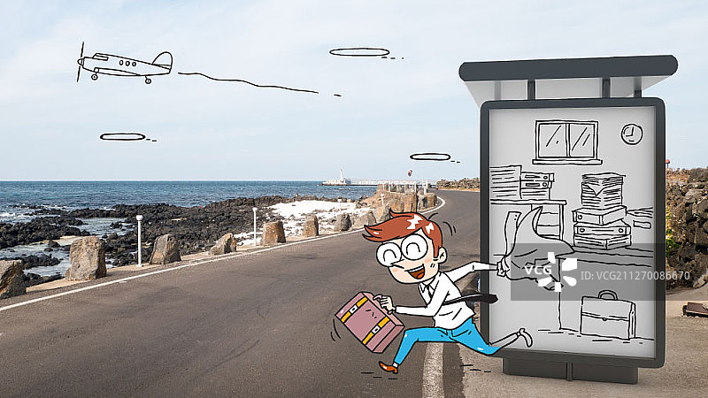 摄影结合插画图片素材