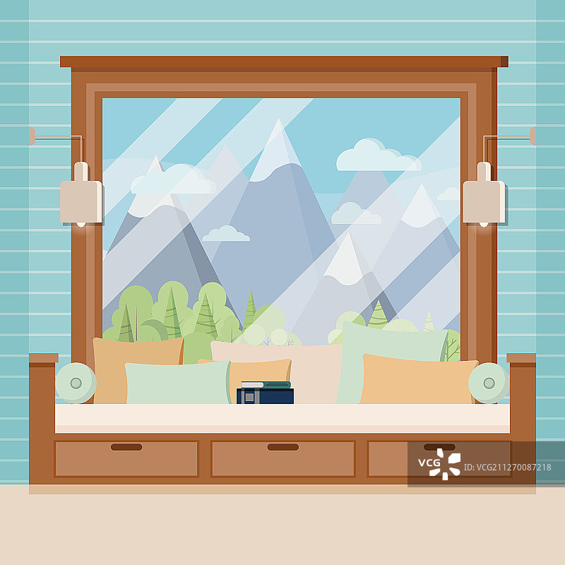 带法式全景窗框的木制房间图片素材