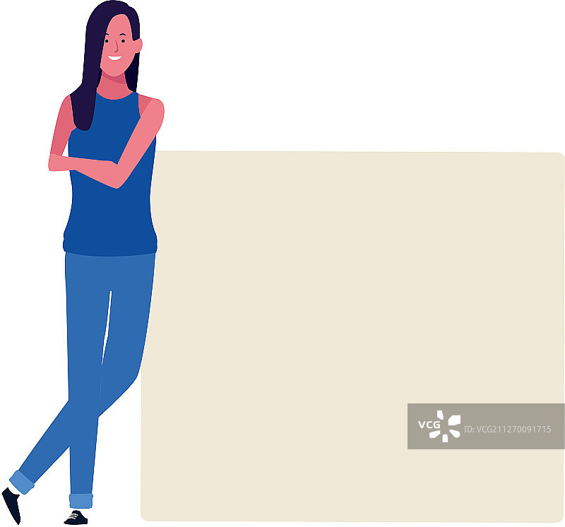 快乐的女人站在空白海报旁图片素材