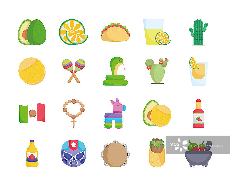 墨西哥食物文化传统图标合集图片素材