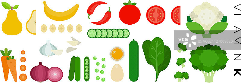 富含维生素K的食物扁平图标，含菜花图片素材