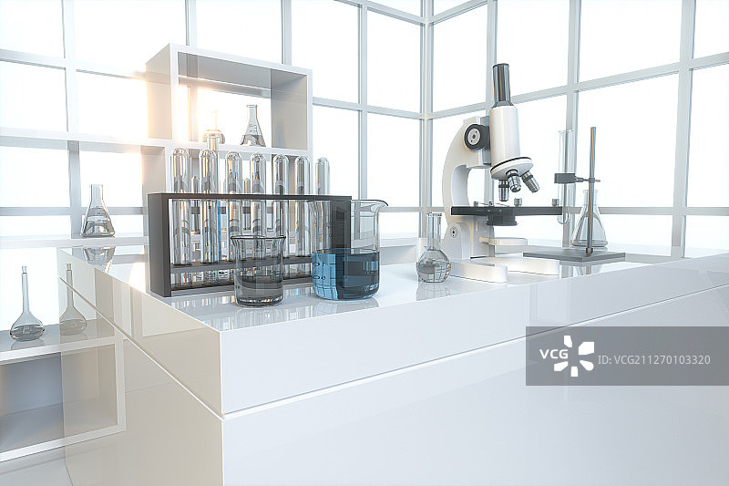 明亮的科学实验室与科研设备 三维渲染图片素材