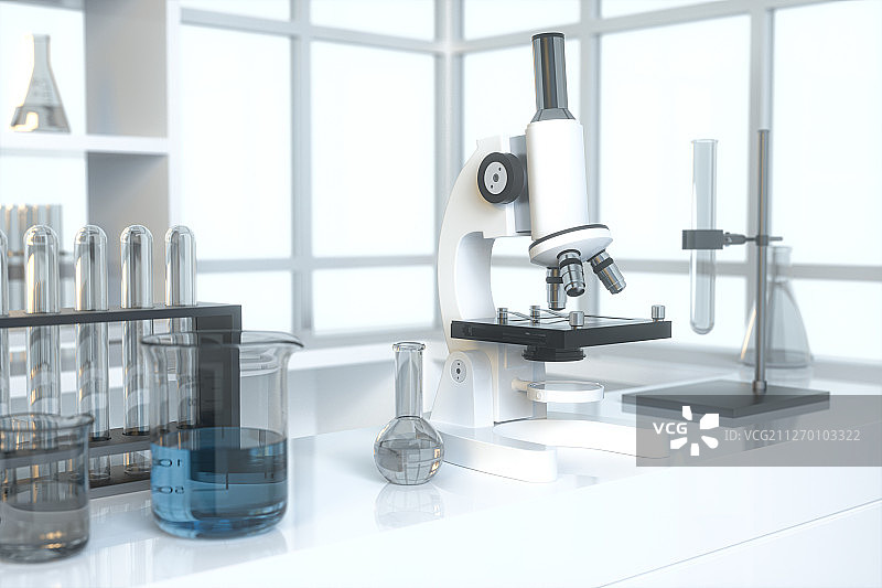 明亮的科学实验室与科研设备 三维渲染图片素材