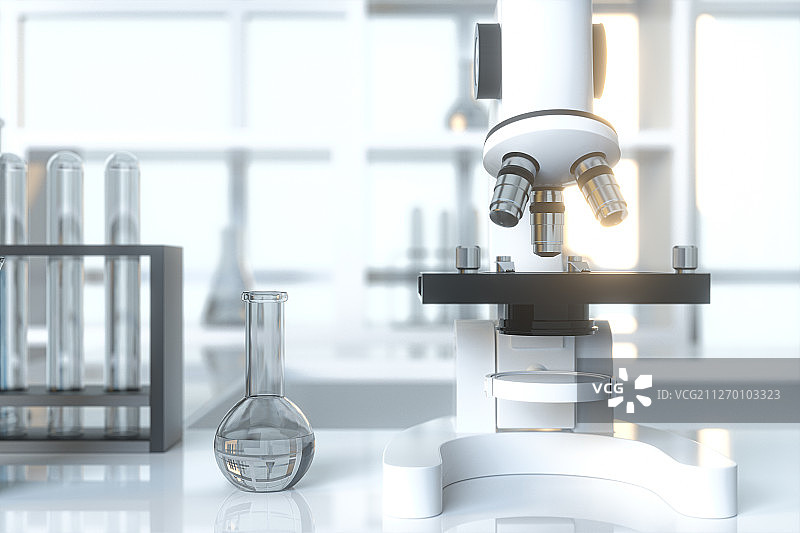 明亮的科学实验室与科研设备 三维渲染图片素材