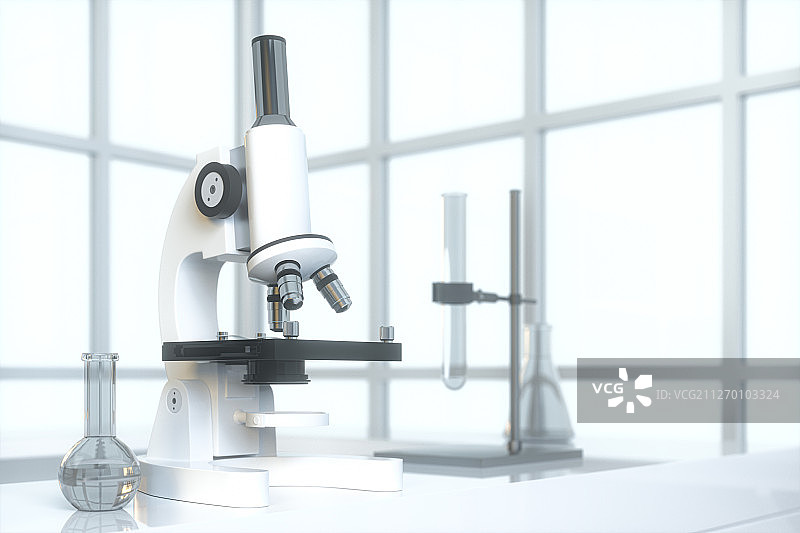 明亮的科学实验室与科研设备 三维渲染图片素材