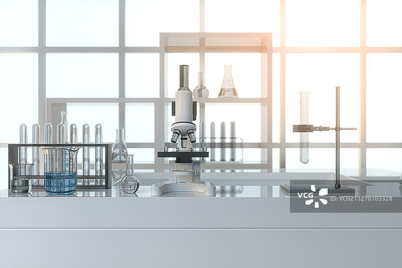 明亮的科学实验室与科研设备 三维渲染图片素材