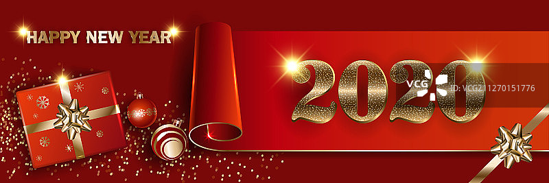 2020圣诞新年红色banner样机图片素材