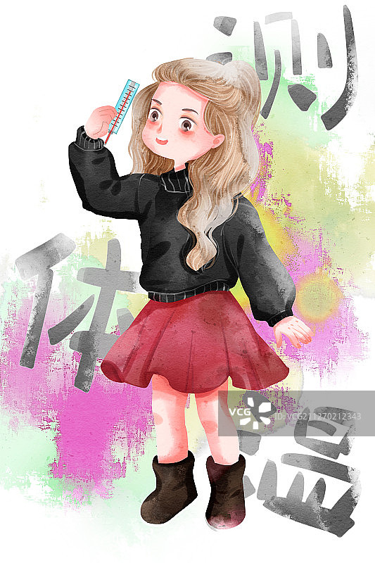 预防流感生活之女孩测体温插画图片素材