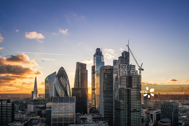 伦敦CBD金融城日落图片素材