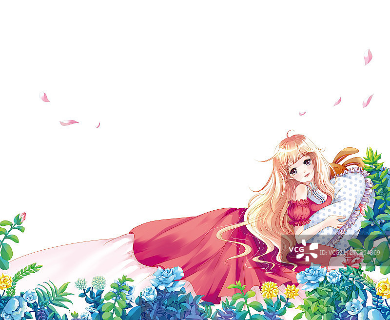 蓝色玫瑰园里的公主图片素材