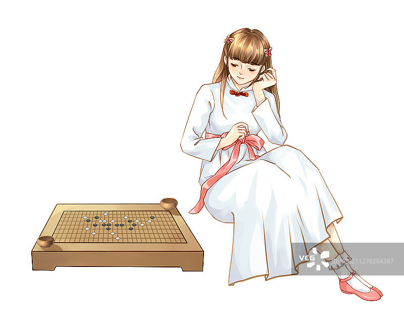 下围棋的白衣少女图片素材
